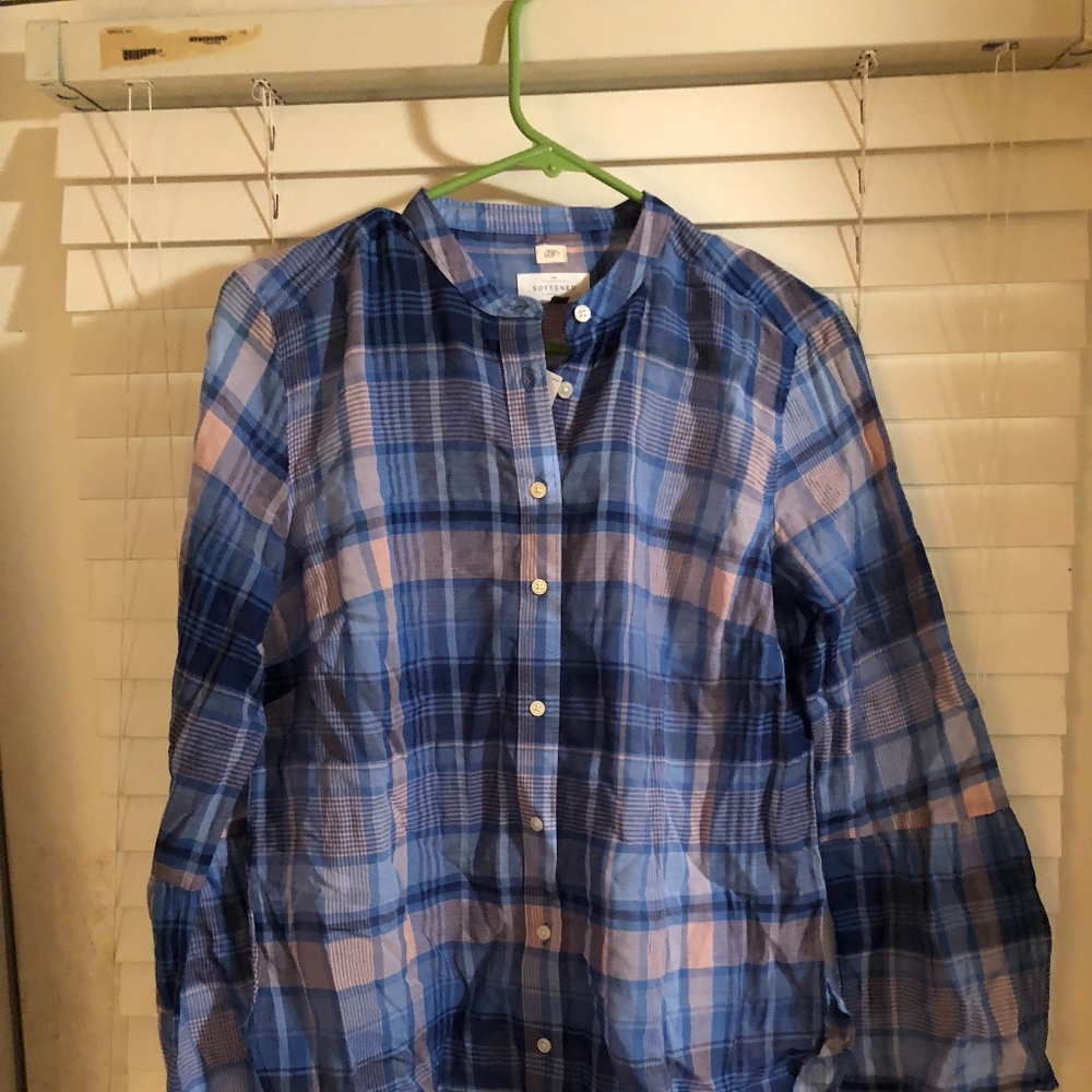 Loft Softened Shirt Blue Plaid Size S NWT